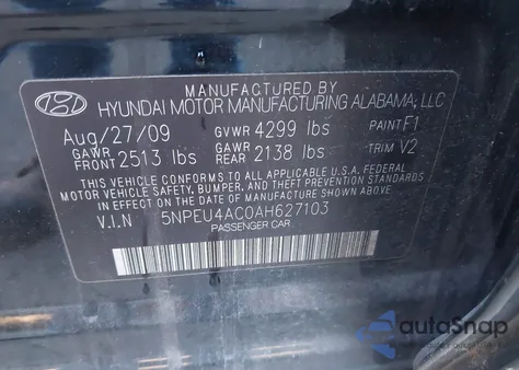 2010 Hyundai Sonata Limited из США, поврежденный, VIN 5NPEU4AC0AH627103